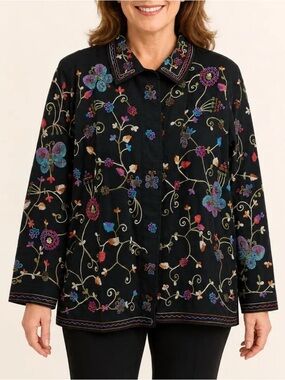 Vintage Quacker Factory Beaded Butterfly Floral Jacket